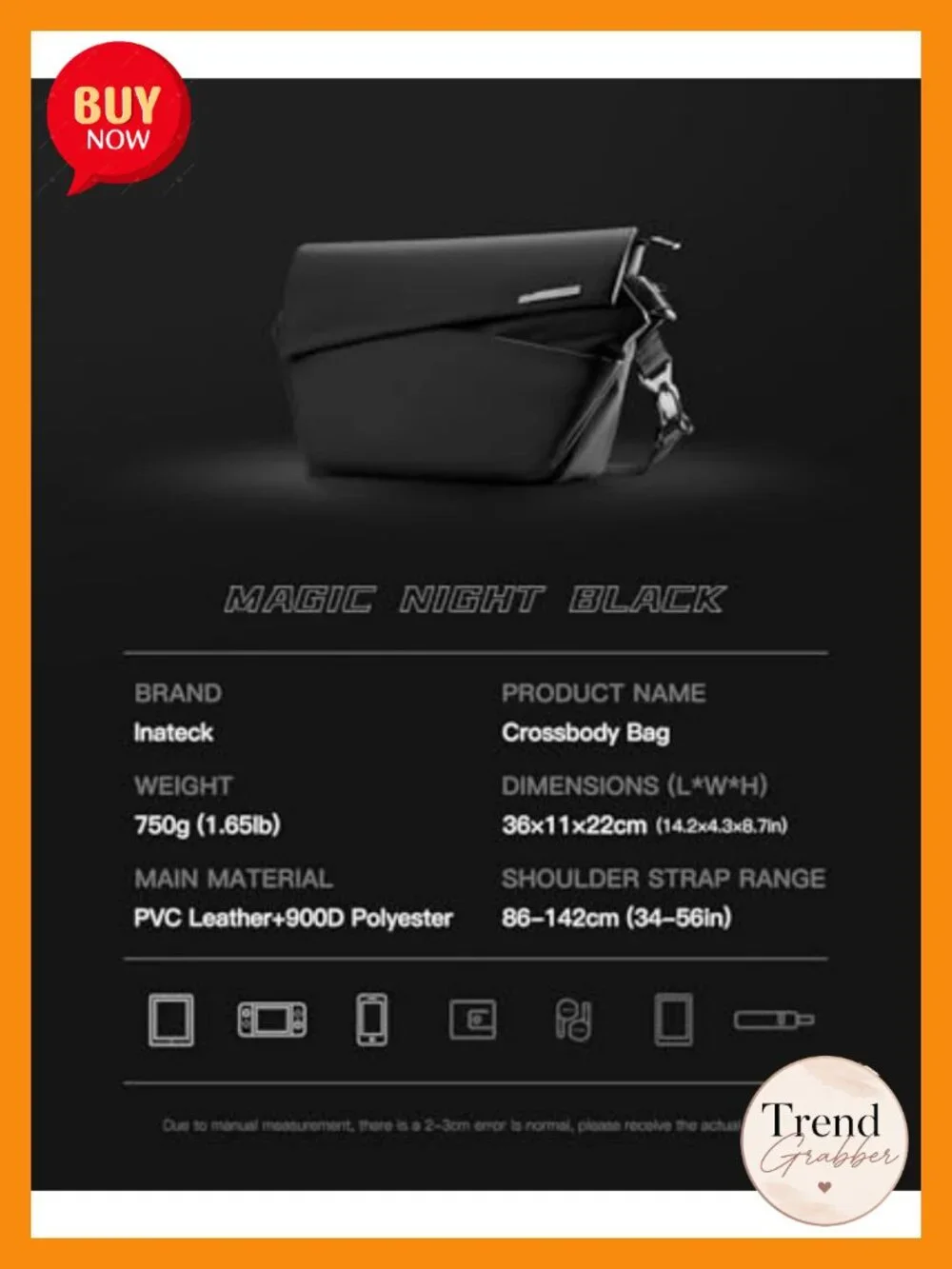 Water-Resistant Sling Bag Crossbody Messenger for iPad 9L Travel Cycling Hiking